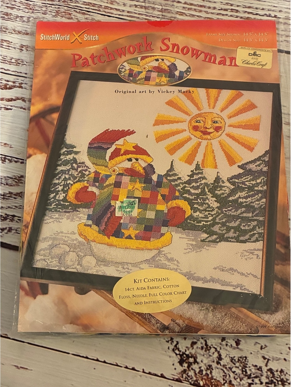 New Vintage StitchWorld X Stitch Patchwork Snowman Counted Cross Stitch Kit